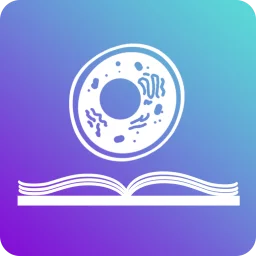 Book Of Cells icon showing a cell floating above a book.